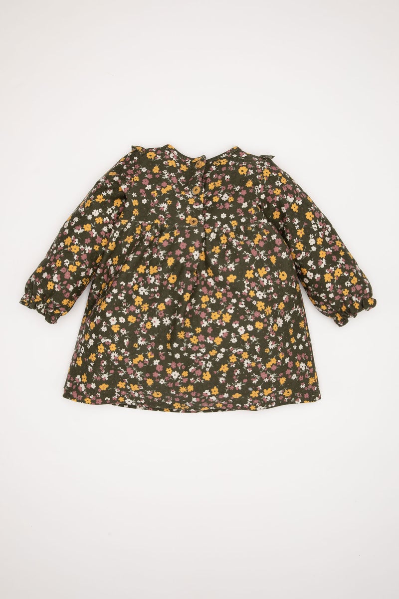 ديفاكتو فستان بيبي بناتي كم طويل منقوش بياقة مستديرة - Image 5